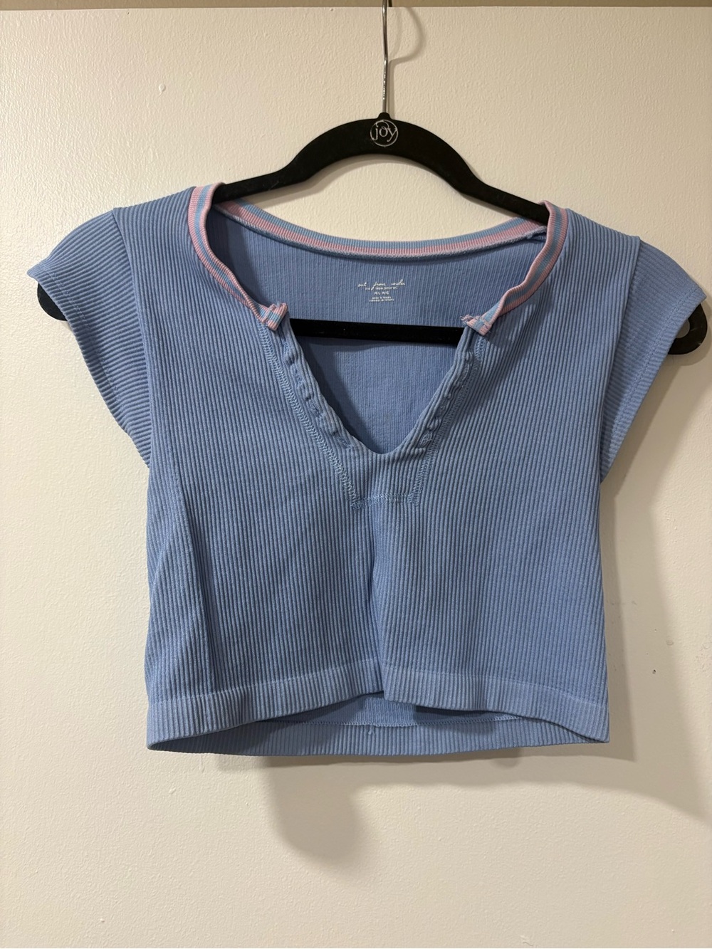 Urban Outfitters Ribbed V-Neck Crop Top with Pink Trim